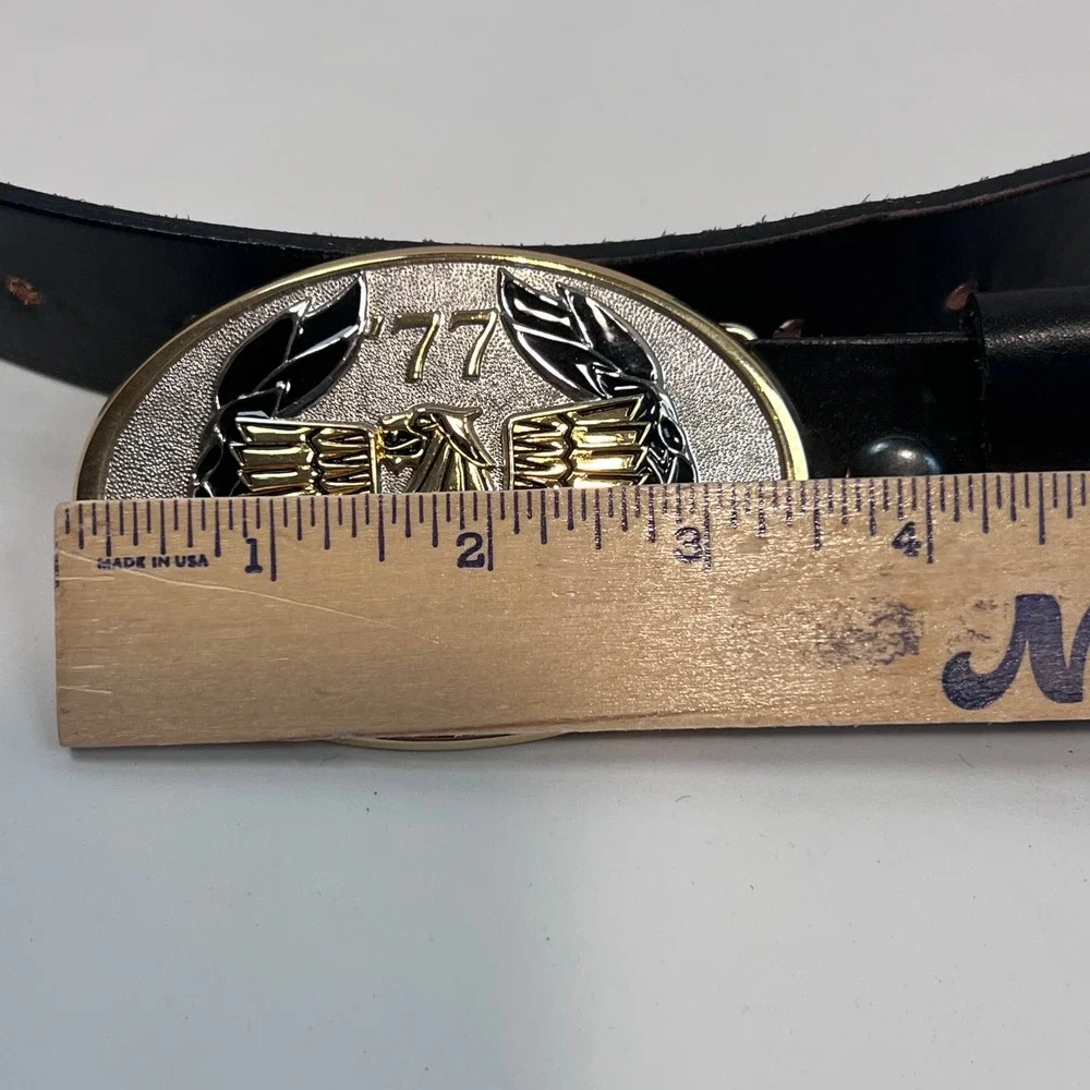 GWRRA 77 Eagle Biker Belt‎ Buckle w/ Gold Wing Embossed Leather Belt USA Made